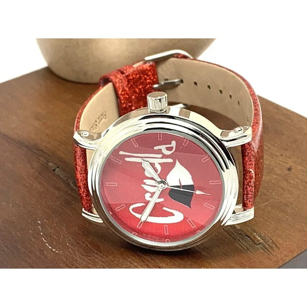 Disney Cruella Women's Watch WDS001023 Quartz Silver 38mm Red Leather Ba…